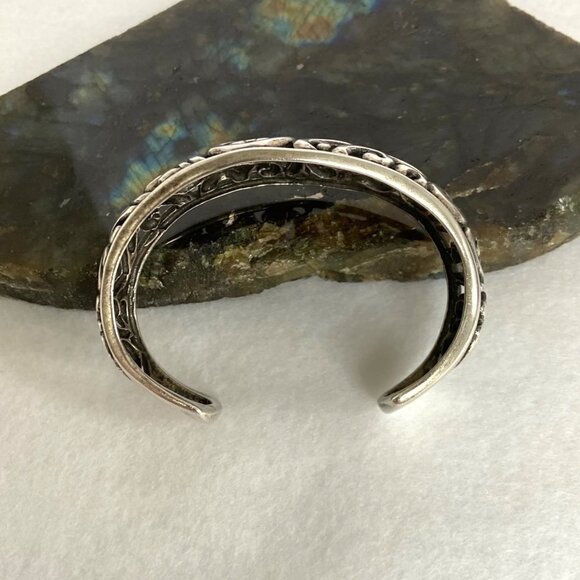 Sterling Silver 925 Chunky Openwork Scrollwork Wide Cuff Bracelet Sz 6" 36g - Picture 8 of 16